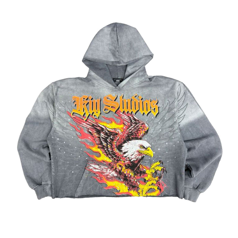 Kiy Studios Mens Motor Co Inferno Pullover Hoodie Sun Faded Grey