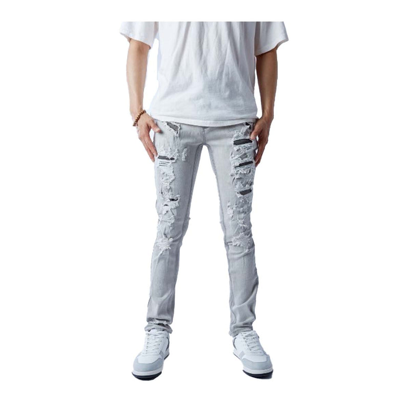 Kindred Mens Premium Denim Skinny Fit Jeans KD2033 Ice Grey