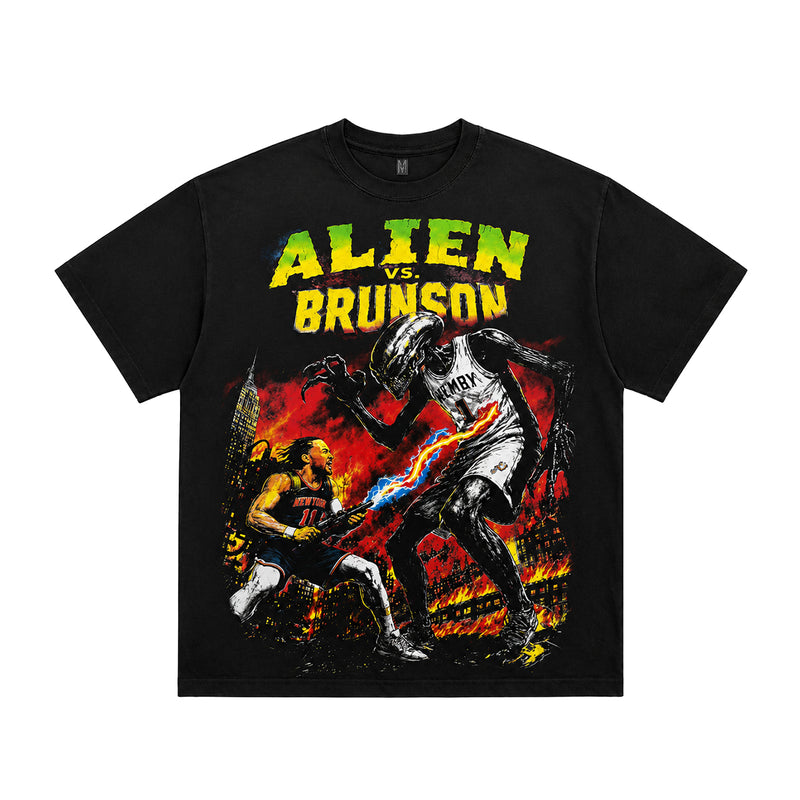 Kiy Studios Mens Alien Vs New York Crew Neck T-Shirt Black