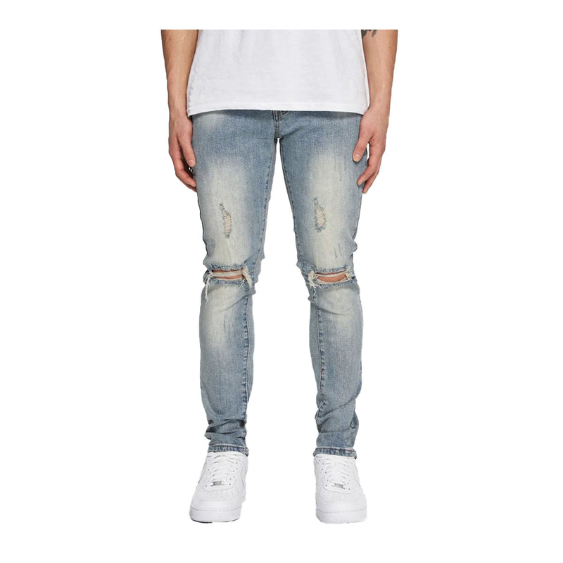 Kuwalla Mens Destroyed Denim Skinny Fit Jeans KUL-K5 Blue Grey