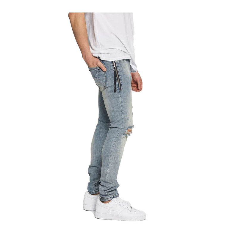 Kuwalla Mens Destroyed Denim Skinny Fit Jeans KUL-K5 Blue Grey