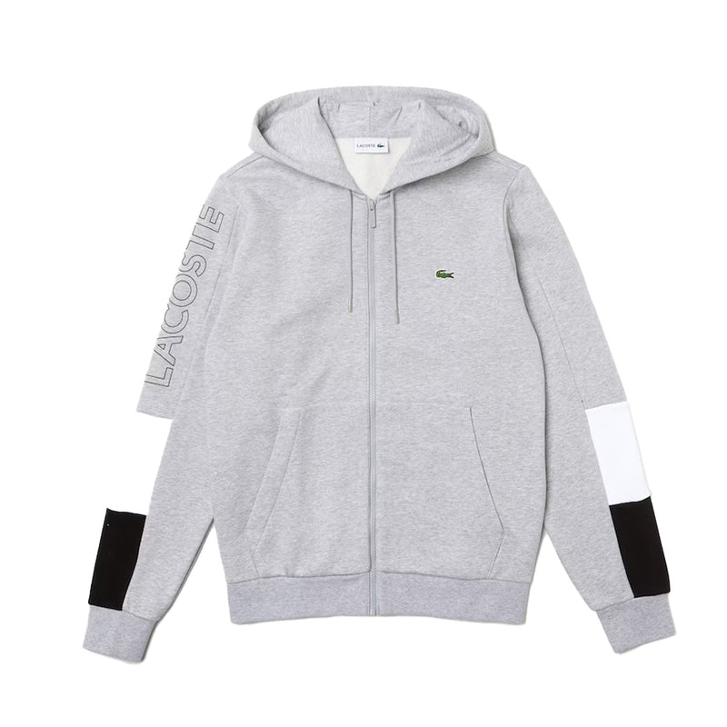 Lacoste Mens Colorblock Zip-Up Sweater SH6885-P0F Silver Chine/Wh