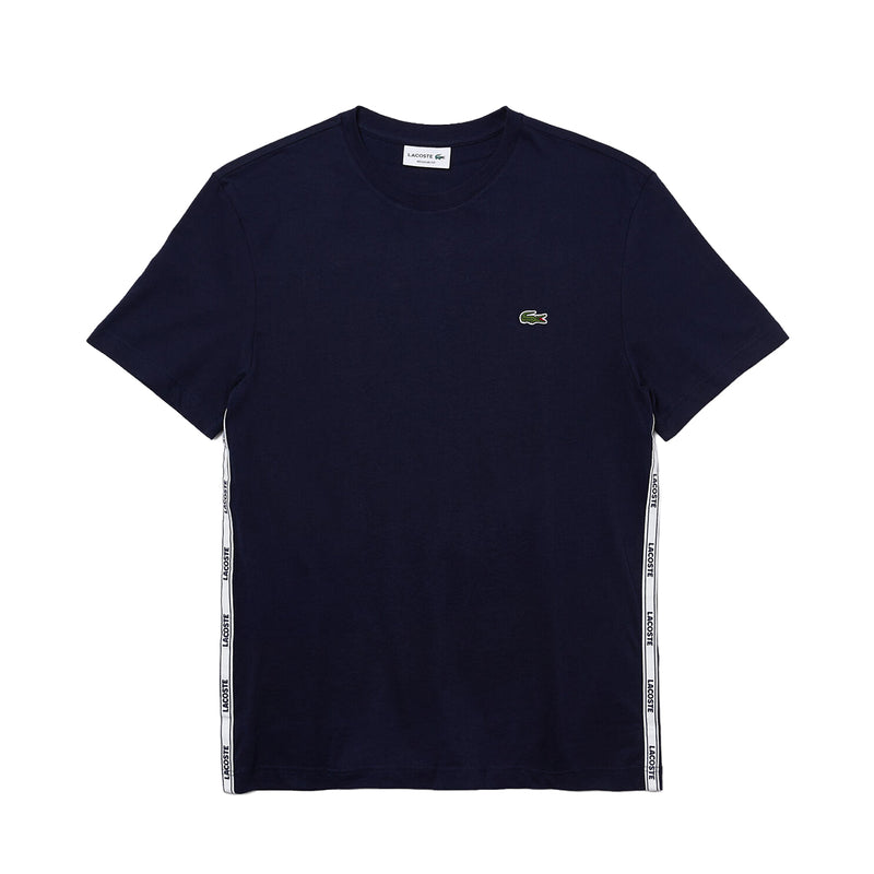 Lacoste Mens Branded Bands Crew Neck T-Shirt TH1207-166 Navy Blue