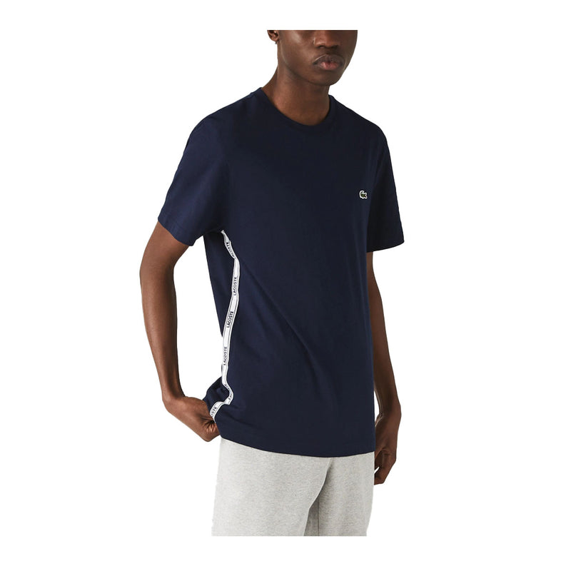 Lacoste Mens Branded Bands Crew Neck T-Shirt TH1207-166 Navy Blue
