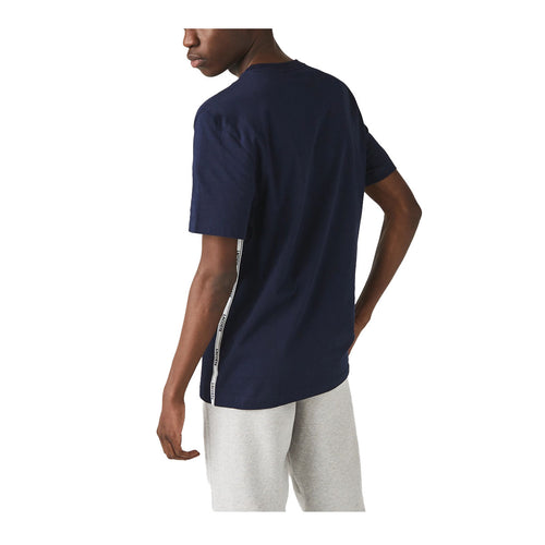 Lacoste Mens Branded Bands Crew Neck T-Shirt TH1207-166 Navy Blue