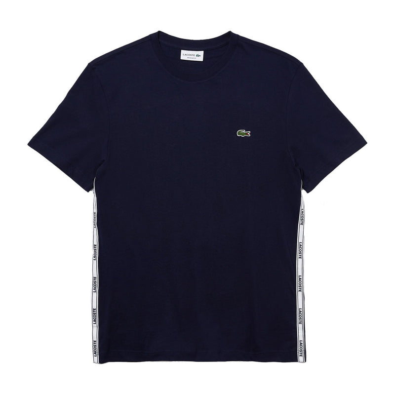 Lacoste Mens Branded Bands Crew Neck T-Shirt TH1207-166 Navy Blue