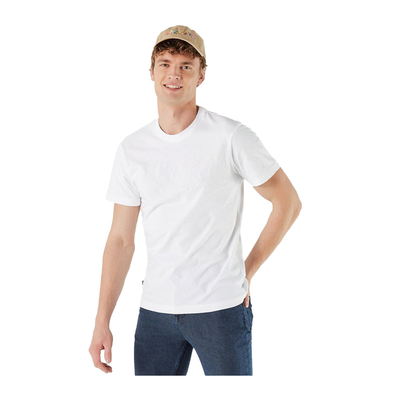 Lacoste Mens Heritage Branded Flecked Cotton Crew Neck T-Shirt TH1741-001 White