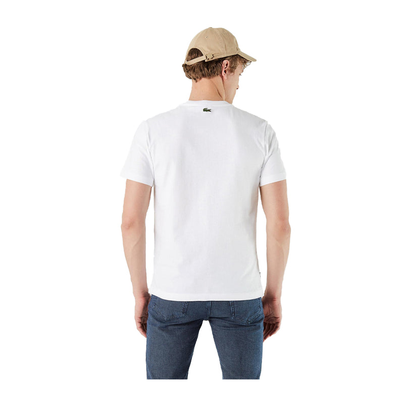 Lacoste Mens Heritage Branded Flecked Cotton Crew Neck T-Shirt TH1741-001 White