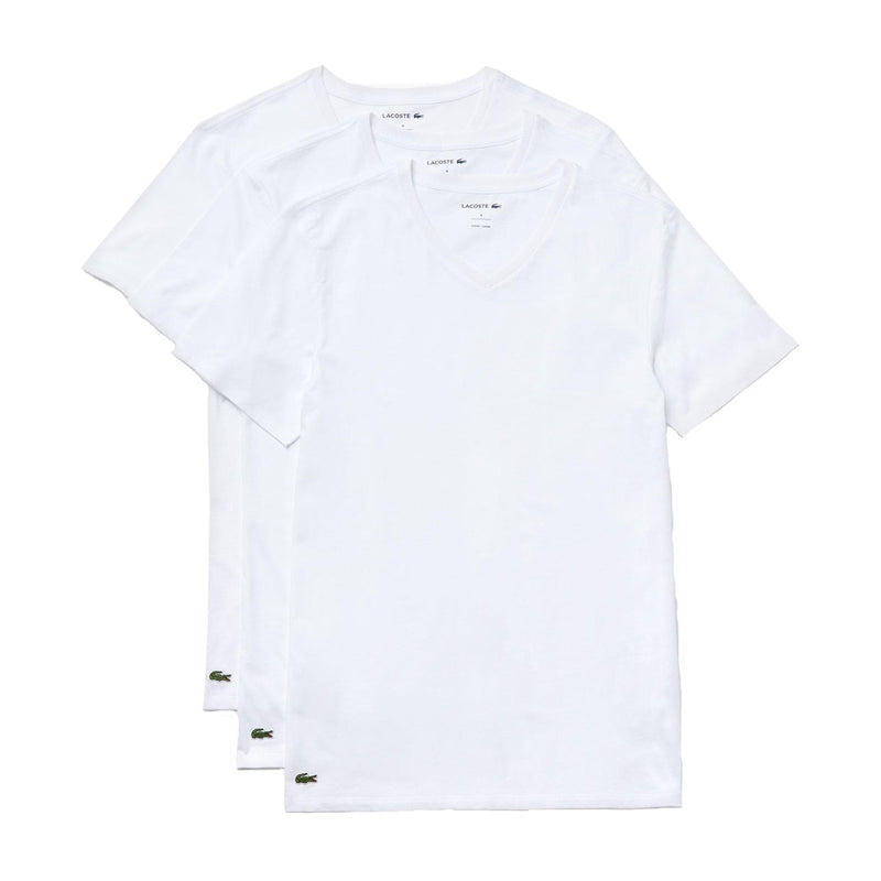 Lacoste Mens Essential 3-Pack V-Neck Slim Cotton T-Shirt TH3374-001 White