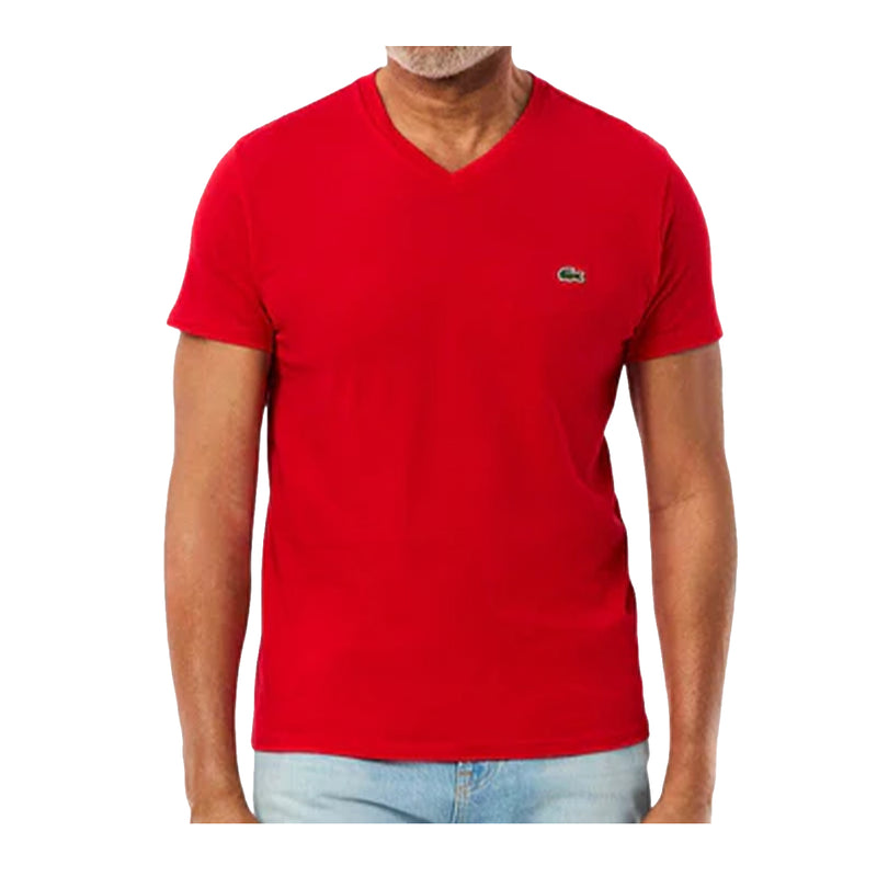 Lacoste Mens Pima Cotton V-Neck T-Shirt TH6710-240 Red