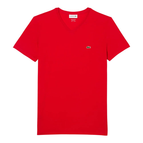 Lacoste Mens Pima Cotton V-Neck T-Shirt TH6710-240 Red