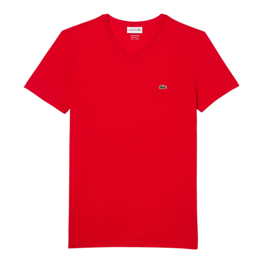 Lacoste Mens Pima Cotton V-Neck T-Shirt TH6710-240 Red