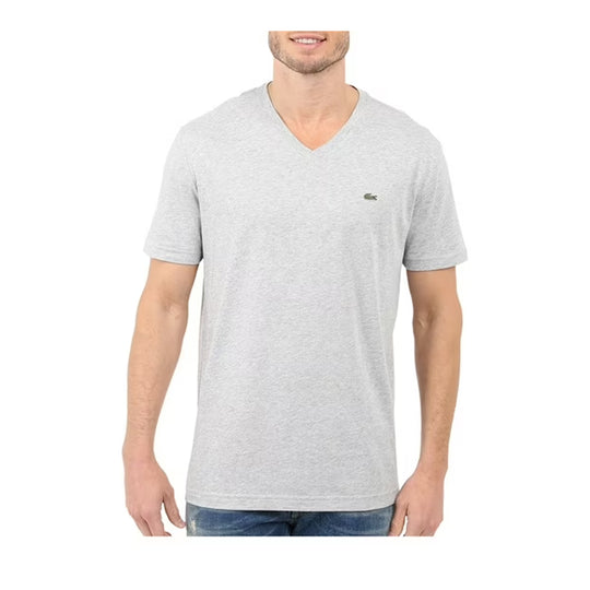 Lacoste Mens Pima Cotton V-Neck T-Shirt TH6710-CCA Silver Chine