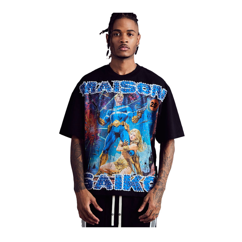 Maison Saiko Mens Comic Book Six Crew Neck T-Shirt MSKP-006 Black/White