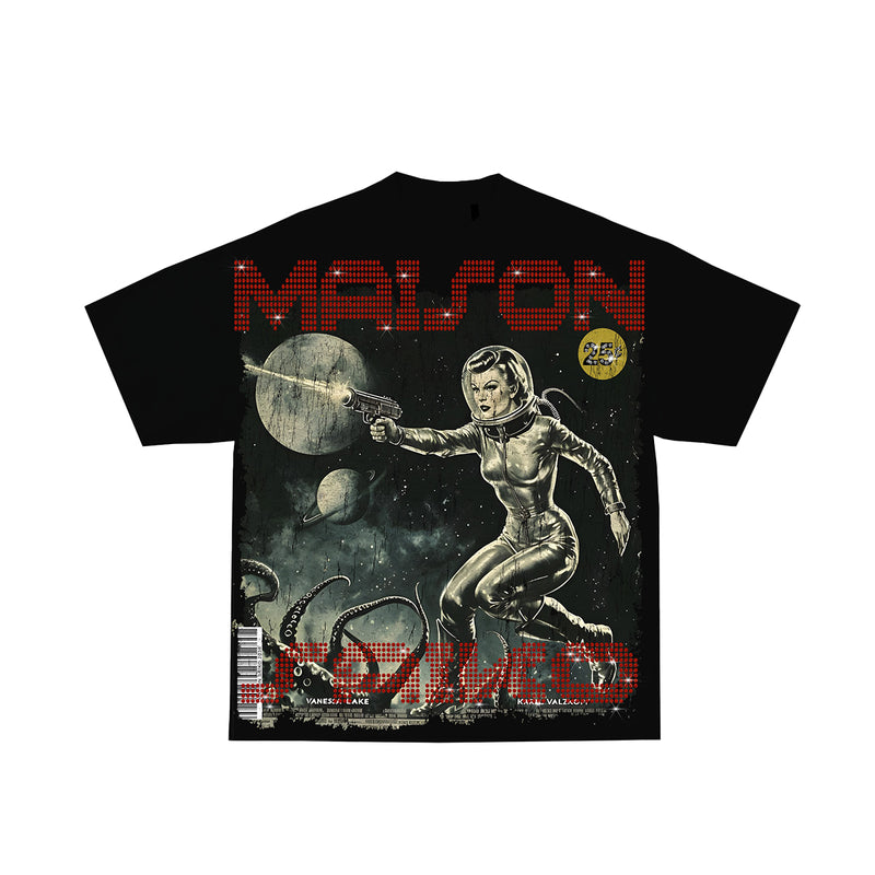 Maison Saiko Mens Comic Book Seven Crew Neck T-Shirt MSKP-007 Black/White