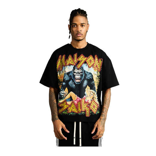 Maison Saiko Mens Comic Book Eight Crew Neck T-Shirt MSKP-008 Black/White