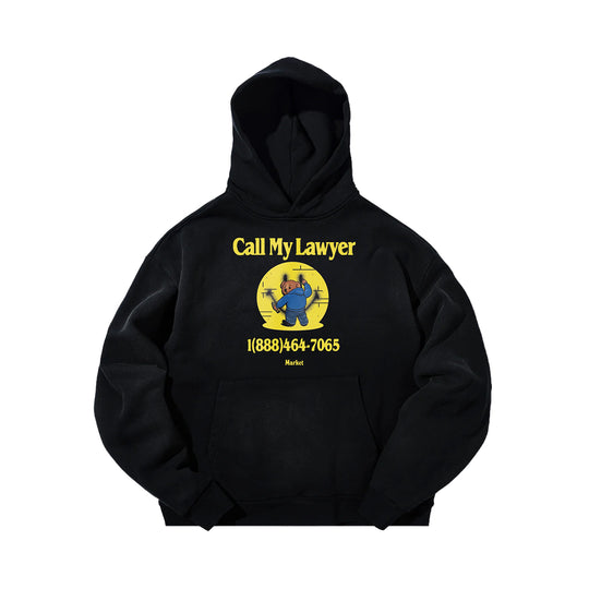 Market Studios Mens Smiley Call My Lawyer Bear Hoodie MKT25FW-HD0248-JBLK Jet Black