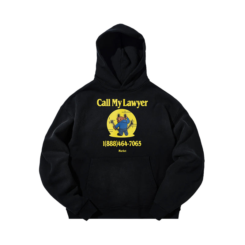 Market Studios Mens Smiley Call My Lawyer Bear Hoodie MKT25FW-HD0248-JBLK Jet Black