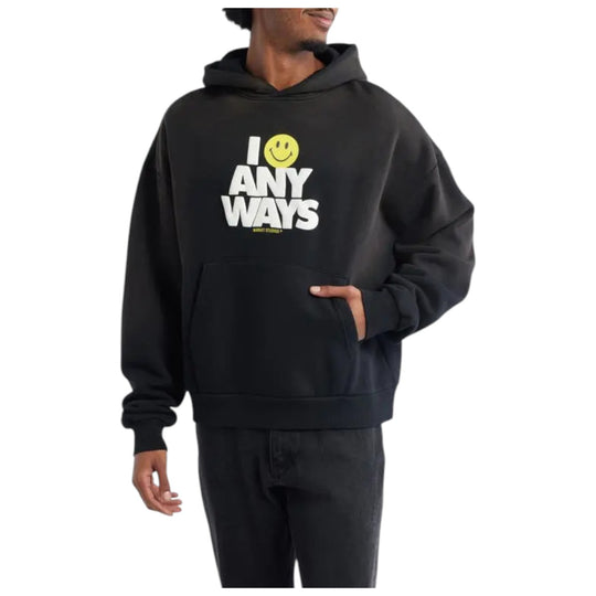 Market Studios Mens Smiley Smiley Anyways Hoodie MKT25FW-HD0264-PRBK Pirate Black