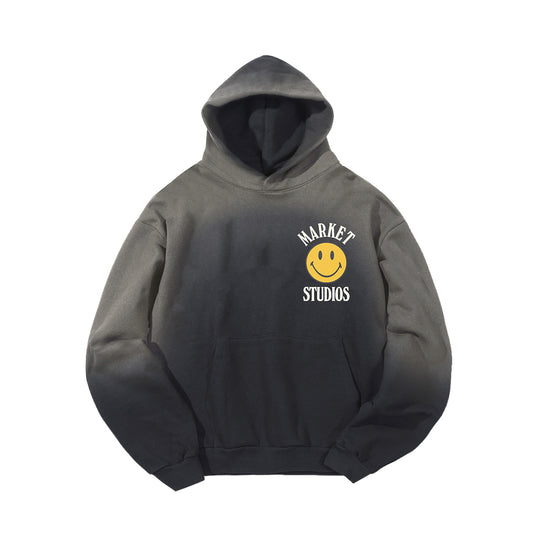 Market Studios Mens Smiley Upside Down Lockup Hoodie MKT25FW-HD0386-JBLK Jet Black