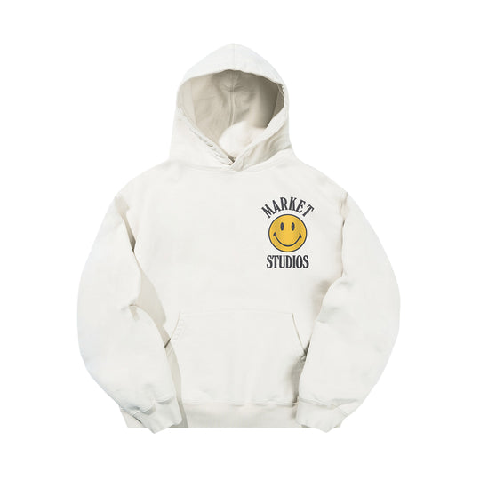 Market Studios Mens Smiley Upside Down Lockup Hoodie MKT25FW-HD0386-UBCT Unbleached Cotton