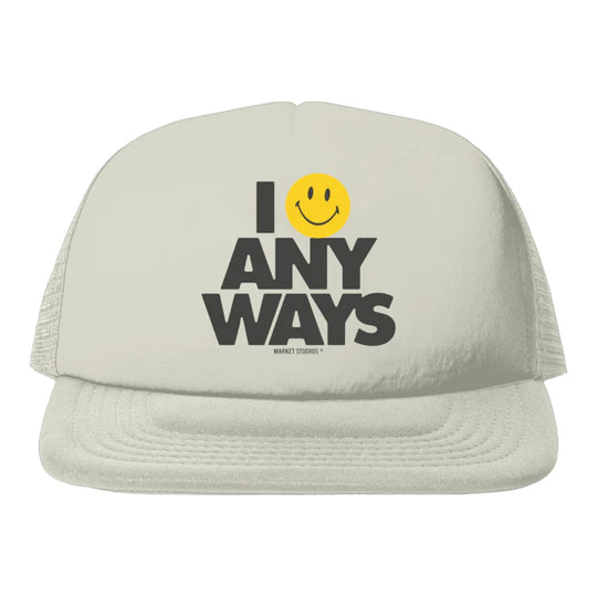 Market Studios Unisex Smiley Smiley Anyways Trucker Hat MKT25FW-HT0077-UBCT Unbleached Cotton