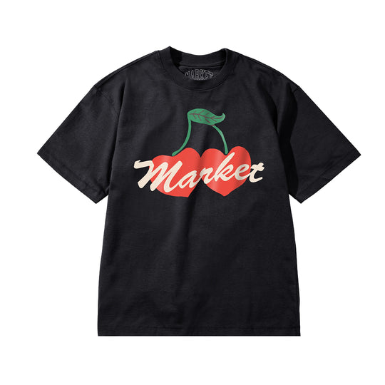 Market Studios Mens Double Cherries Crew Neck T-Shirt MKT25FW-SS0193-PRBK Pirate Black