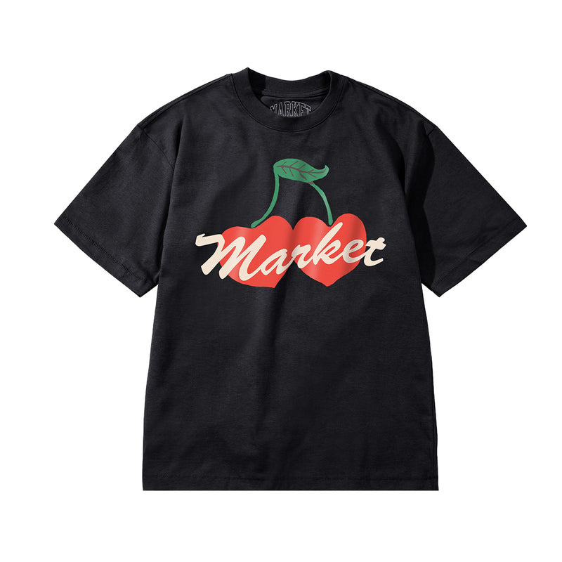 Market Studios Mens Double Cherries Crew Neck T-Shirt MKT25FW-SS0193-PRBK Pirate Black