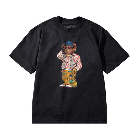 Market Studios Mens Folk Fitted Bear Crew Neck T-Shirt MKT25FW-SS0196-PRBK Pirate Black