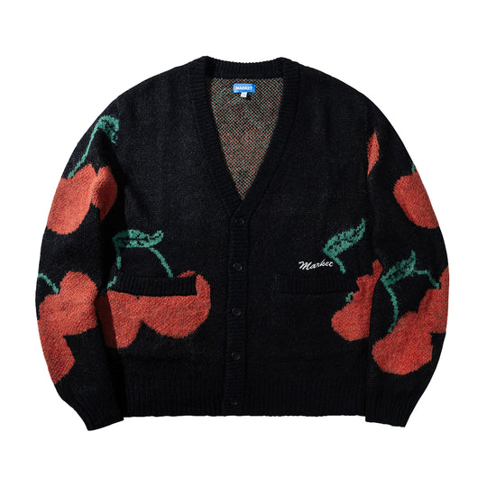 Market Studios Mens Double Cherries Cardigan MKT25FW-SW0274-PRBK Pirate Black