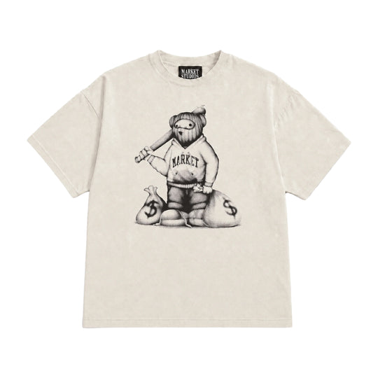 Market Studios Mens My Money Your Problem Crew Neck T-Shirt MKT26FW-SS0968-ECRU Ecru