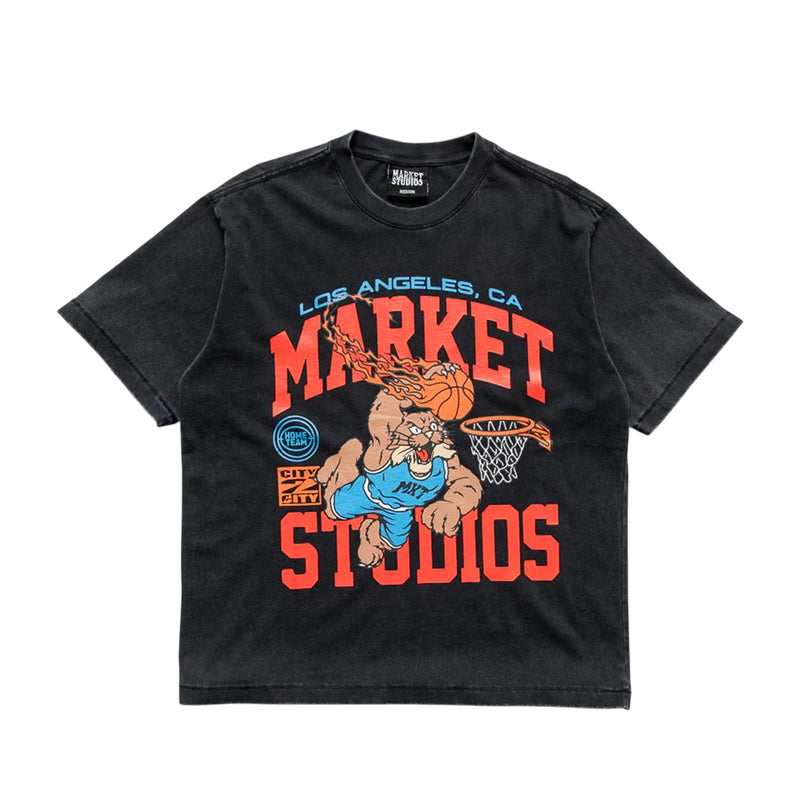 Market Studios Mens Ballin Bobcat Crew Neck T-Shirt MKT26Q1-SS0579-BLK Washed Black