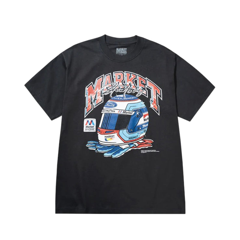 Market Studios Mens Racing Helmet Crew Neck T-Shirt MKT26Q1-SS0622-BLK Washed Black