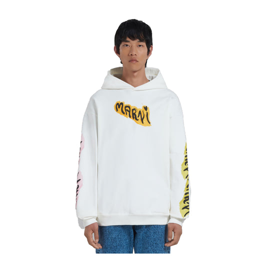 Marni Unisex Bio Cotton With Graffiti Prints Hoodie FUMU0067PDUSCV51-GLW02 Natural White