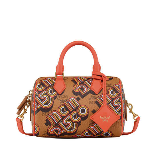 MCM Womens Ella Disco Visetos Boston Bag Sml MWBGAEA01-CO Cognac