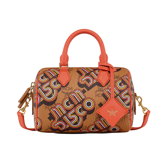 MCM Womens Ella Disco Visetos Boston Bag Sml MWBGAEA01-CO Cognac