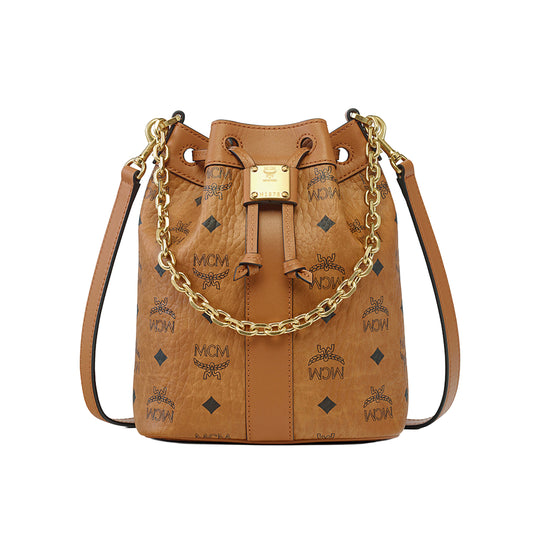 MCM Womens Dessau Visetos Drawstring Bag Mini MWDGADU01-CO Cognac