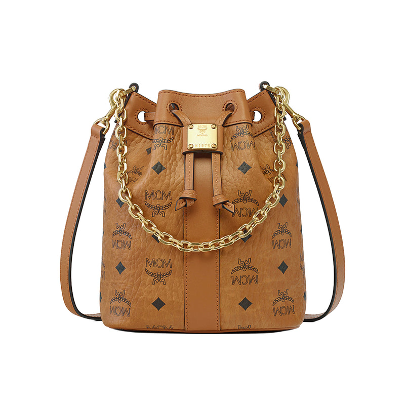MCM Womens Dessau Visetos Drawstring Bag Mini MWDGADU01-CO Cognac