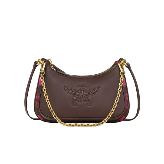 MCM Womens Aren Maxi Visetos and Calfskin Duo Hobo Sml MWHGATA01-4B Cinnamon
