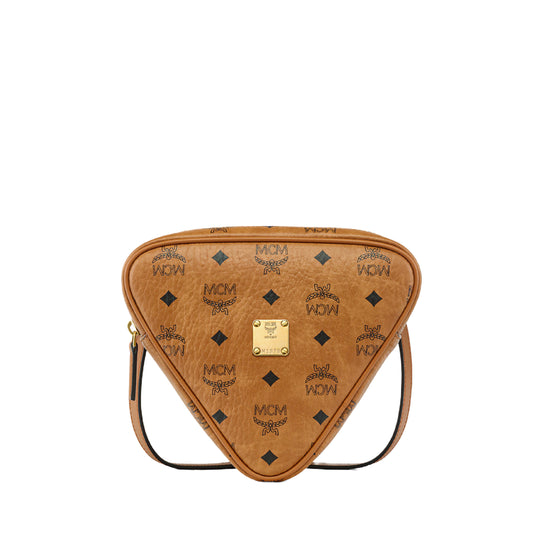 MCM Womens Aren Visetos Triangle Crossbody Mini MYZGATA05-CO Cognac