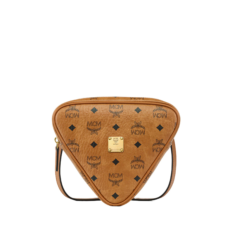 MCM Womens Aren Visetos Triangle Crossbody Mini MYZGATA05-CO Cognac