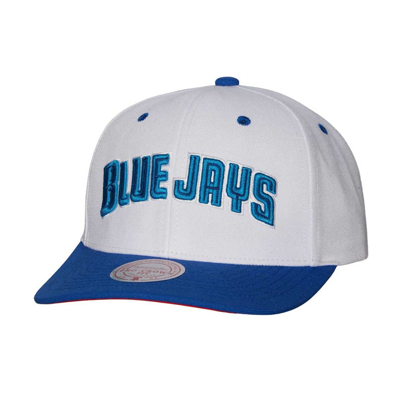 Mitchell & Ness Mens MLB Toronto Blue Jays Evergreen PRO Coop Snapback Hats HHSS6484-TBJYYPPPWHIT White ,Red Brim