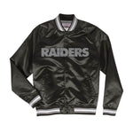 Mitchell & Ness Mens NFL Oakland Raiders Double Clutch Lightweight Satin Jacket OJBF3397-ORAYYPPPBKSV Black/Silver