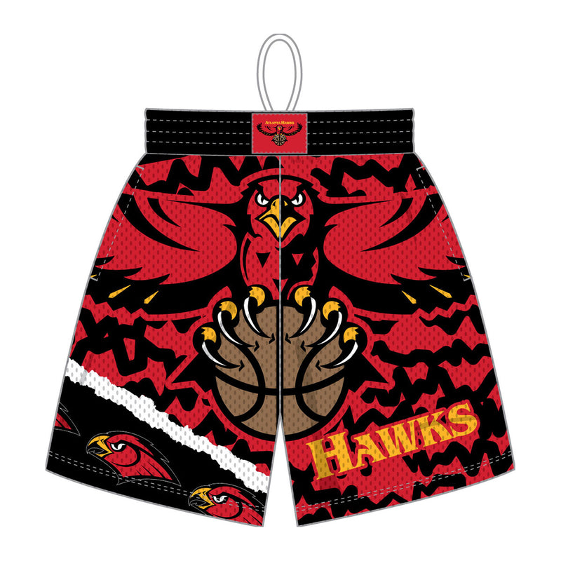 Mitchell & Ness Mens NBA Atlanta Hawks Jumbotron 2.0 Sublimated Shorts PSHR1220-AHAYYPPPBKRD Black/Red