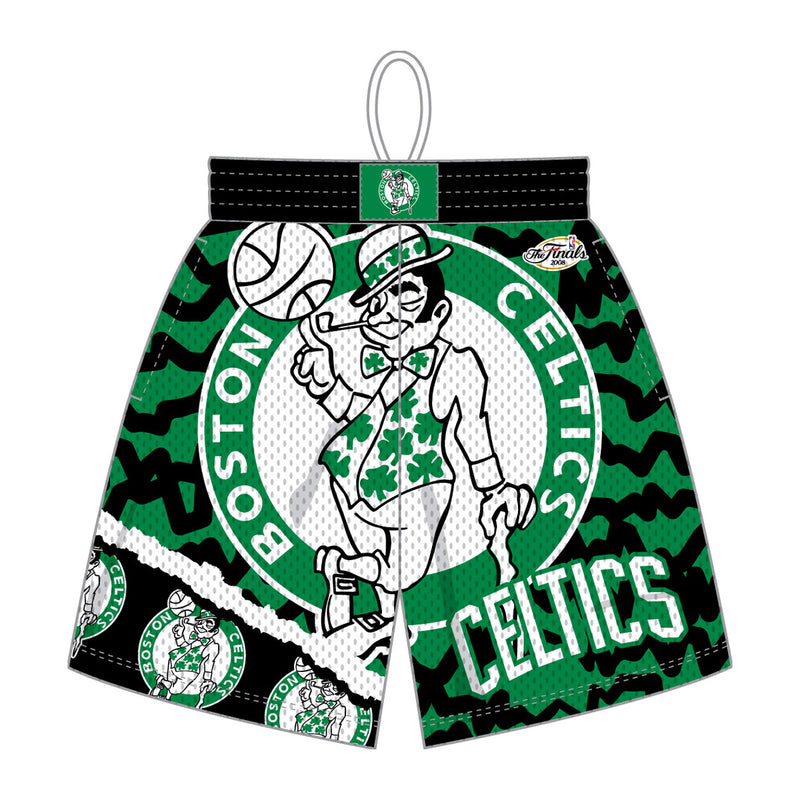 Mitchell & Ness Mens NBA Boston Celtics Jumbotron 2.0 Sublimated Shorts PSHR1220-BCEYYPPPBKGN Black/Green