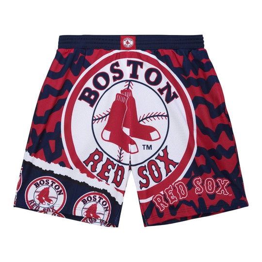 Mitchell & Ness Mens MLB Boston Red Sox Jumbotron 2.0 Sublimated Shorts PSHR1220-BRSYYPPPNYRD Navy/Red