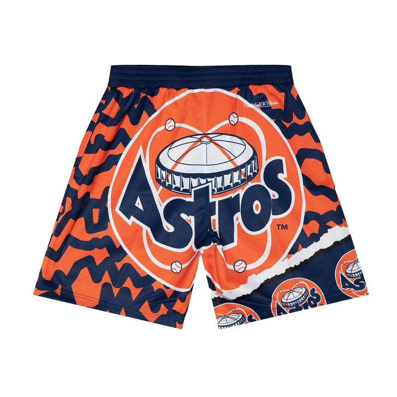 Mitchell & Ness Mens MLB Houston Astros Jumbotron 2.0 Sublimated Shorts PSHR1220-HASYYPPPNYOR Navy/Orange