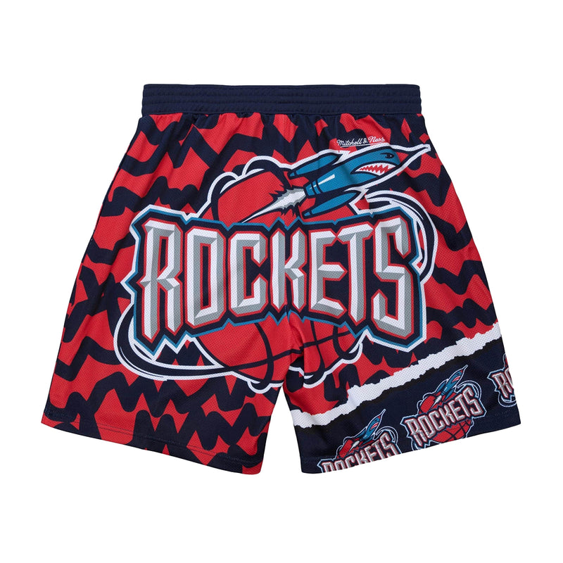 Mitchell & Ness Mens NBA Houston Rockets Jumbotron 2.0 Sublimated Shorts PSHR1220-HROYYPPPNYRD Navy/Red