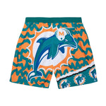 Mitchell & Ness Mens NFL Miami Dolphins Jumbotron 2.0 Sublimated Shorts PSHR1220-MDOYYPPPTLOR Teal/Orange