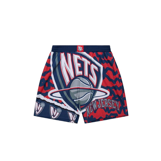 Mitchell & Ness Mens NBA New Jersey Nets Jumbotron 2.0 Sublimated Shorts PSHR1220-NJNYYPPPNYRD Navy/Red